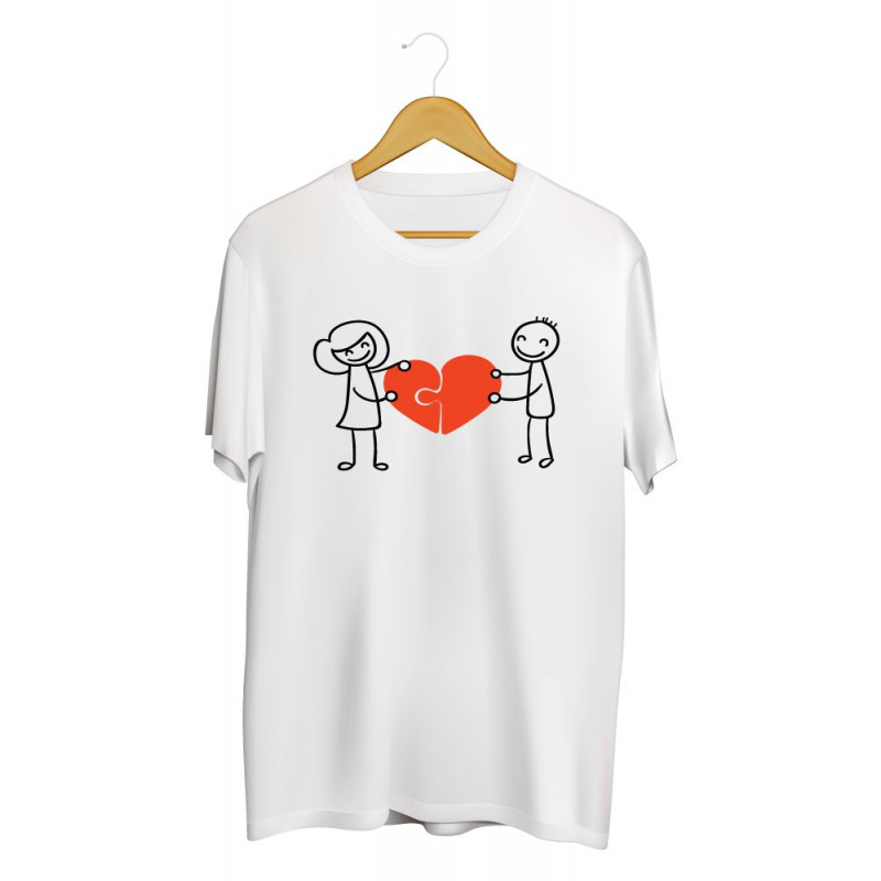 Printernet Playera De Manga Corta con Diseño de Amor y amistad Novios con Corazon, Ideal para Regalo