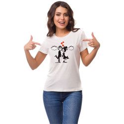Printernet Playera De Manga Corta con Diseño de Amor y amistad, Amor en las nubes