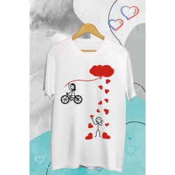 Printernet Playera De Manga Corta con Diseño de Amor y amistad, Bicicleta de Amor