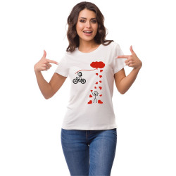Printernet Playera De Manga Corta con Diseño de Amor y amistad, Bicicleta de Amor