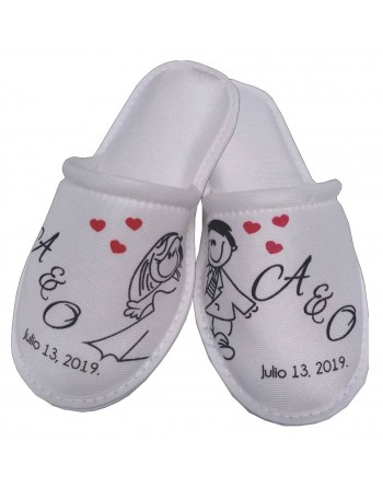 Pantuflas: satin, o toalla a dos tintas en serigrafia.