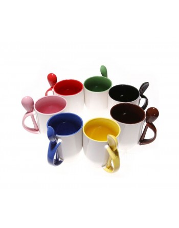 Taza con cuchara e interior para sublimar exterior 325ml  mándenos su foto