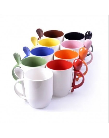 Taza con cuchara e interior para sublimar exterior 325ml  mándenos su foto