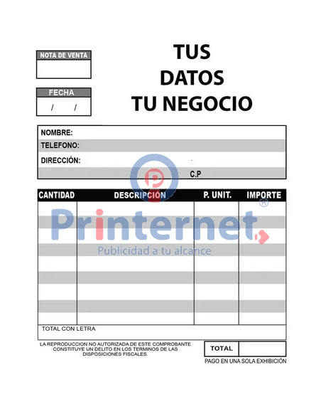 250 formatos tamaño 1/2 carta negro original y una copia en autocopiante alta calidad Printernet