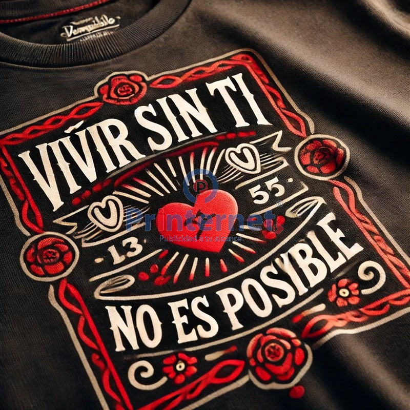 Printernet Playera De Manga Corta con Diseño de Amor y amistad Vivir sin ti no es posible, Ideal para Regalo