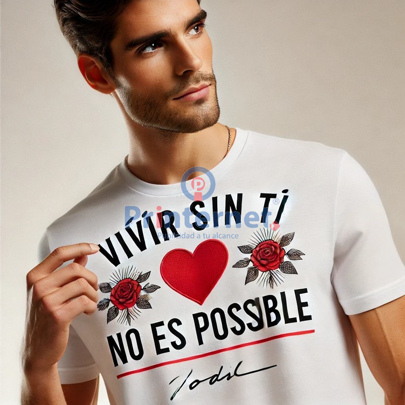 Printernet Playera De Manga Corta Diseño de Amor Vivir sin ti no es posible, Ideal para Regalo